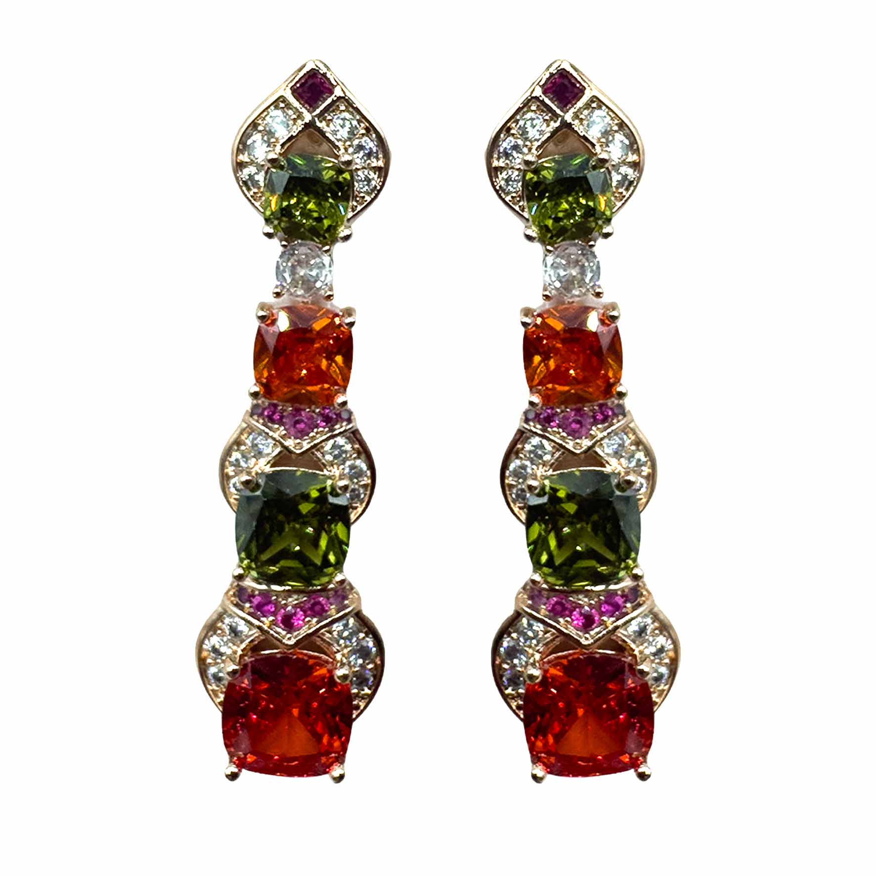 Palestro Milano Orecchini Base Rose Gold - Rubino Verde Scuro Pendente di Gemme