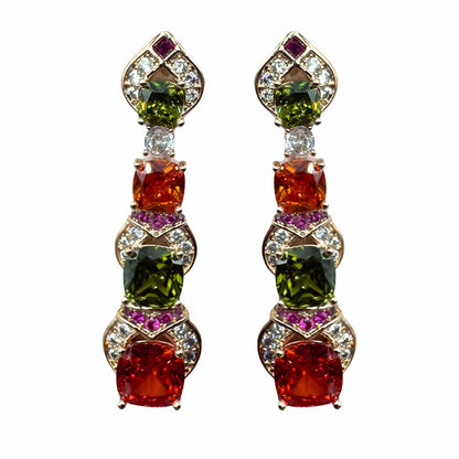 Palestro Milano Orecchini Base Rose Gold - Rubino Verde Scuro Pendente di Gemme