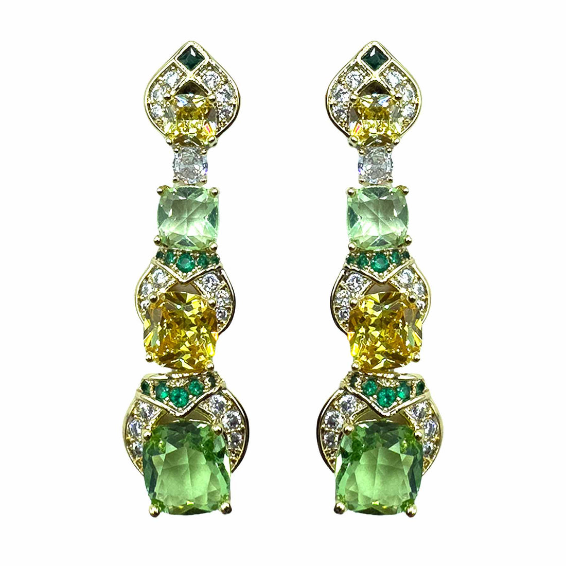 Palestro Milano Orecchini Base Gold - Verde Chiaro Giallo Pendente di Gemme