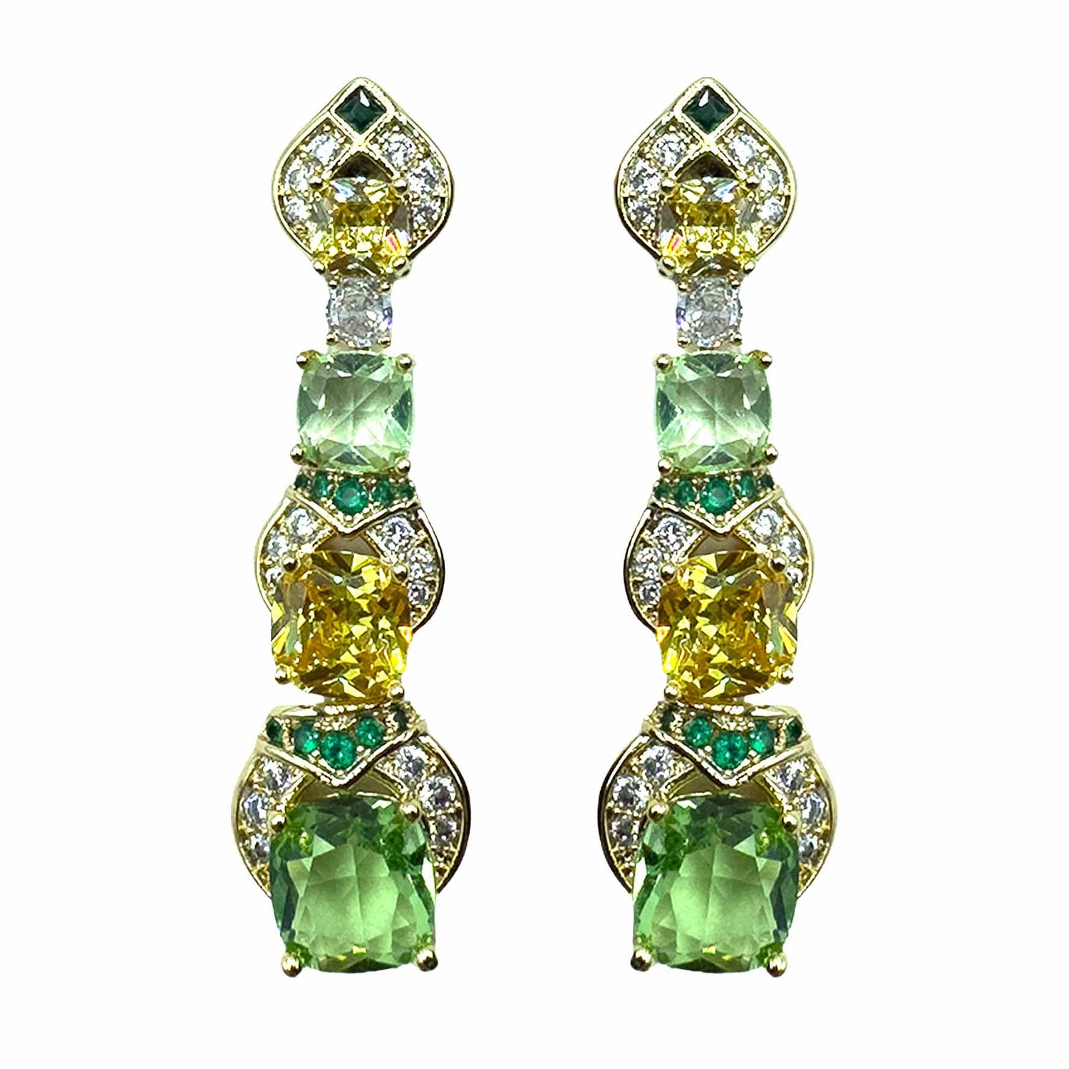 Palestro Milano Orecchini Base Gold - Verde Chiaro Giallo Pendente di Gemme