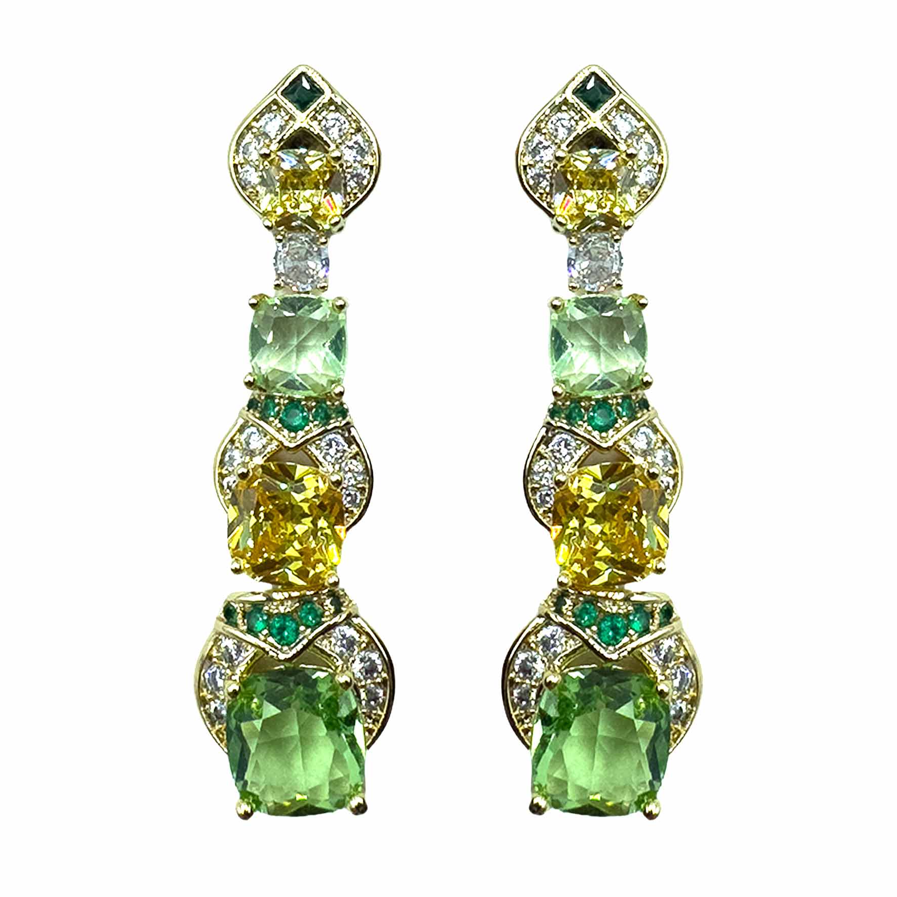 Palestro Milano Orecchini Base Gold - Verde Chiaro Giallo Pendente di Gemme