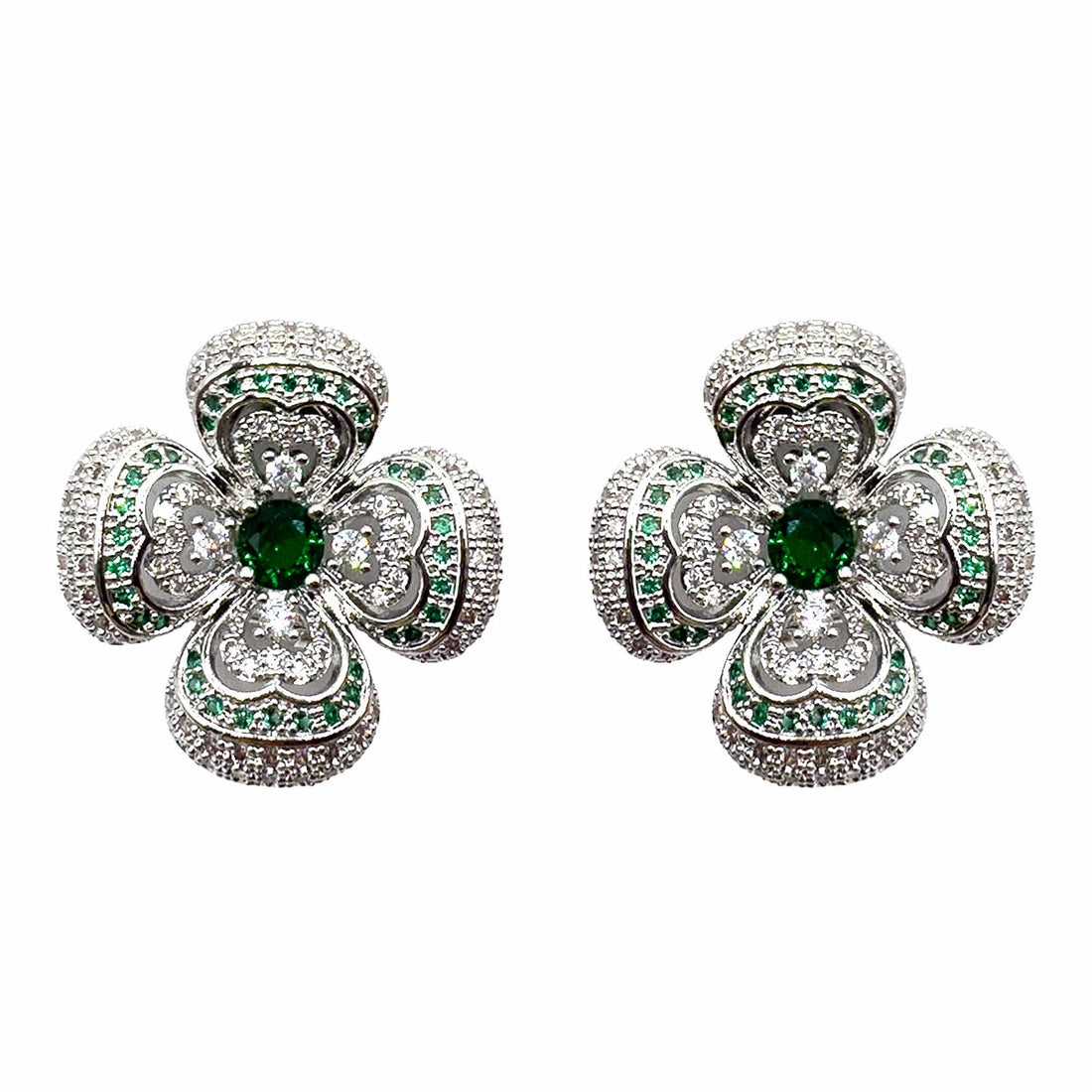 Palestro Milano Orecchini Verde Smeraldo Quadrifogli di Pavè