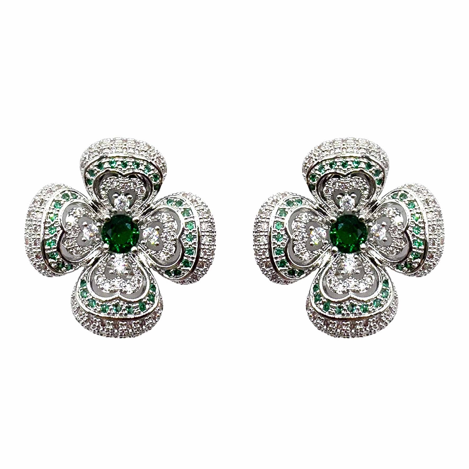 Palestro Milano Orecchini Verde Smeraldo Quadrifogli di Pavè