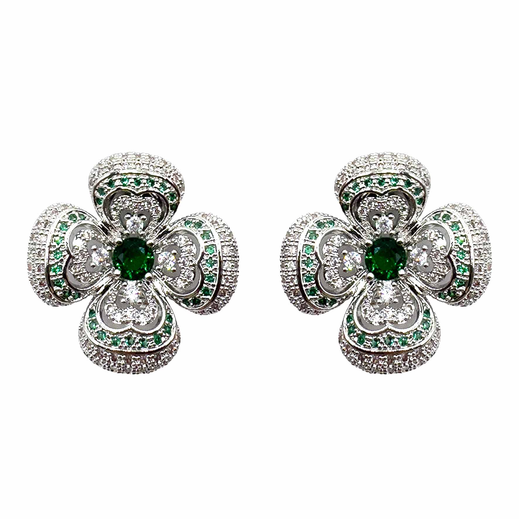 Palestro Milano Orecchini Verde Smeraldo Quadrifogli di Pavè