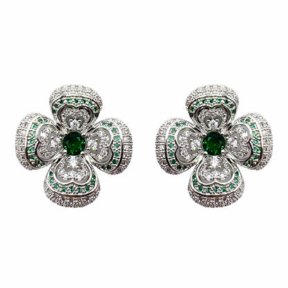 Palestro Milano Orecchini Verde Smeraldo Quadrifogli di Pavè