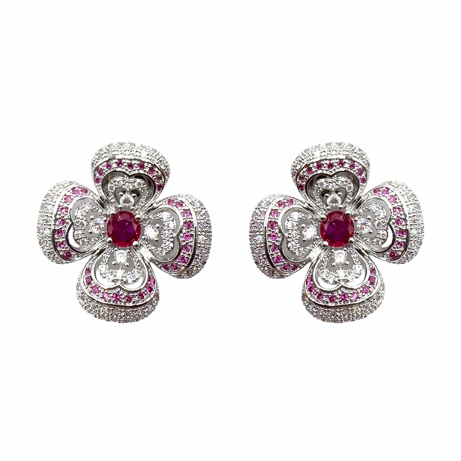 Palestro Milano Orecchini Fucsia Quadrifogli di Pavè