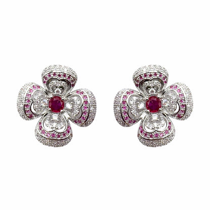 Palestro Milano Orecchini Fucsia Quadrifogli di Pavè