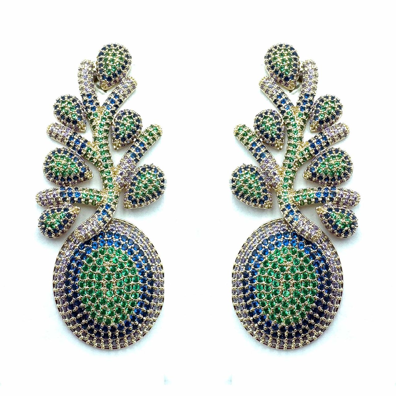 Palestro Milano Orecchini Gold - Multicolor Ramo con Goccia di Pavè