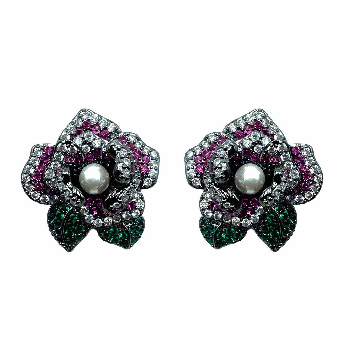 Palestro Milano Orecchini Rosa di Pavè con Perlina