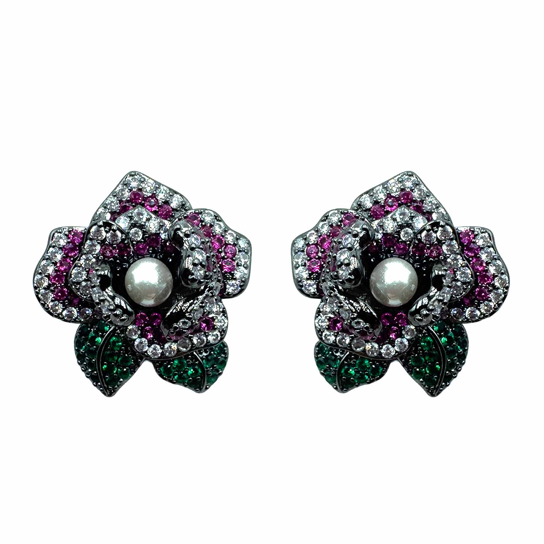 Palestro Milano Orecchini Rosa di Pavè con Perlina