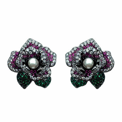 Palestro Milano Orecchini Rosa di Pavè con Perlina