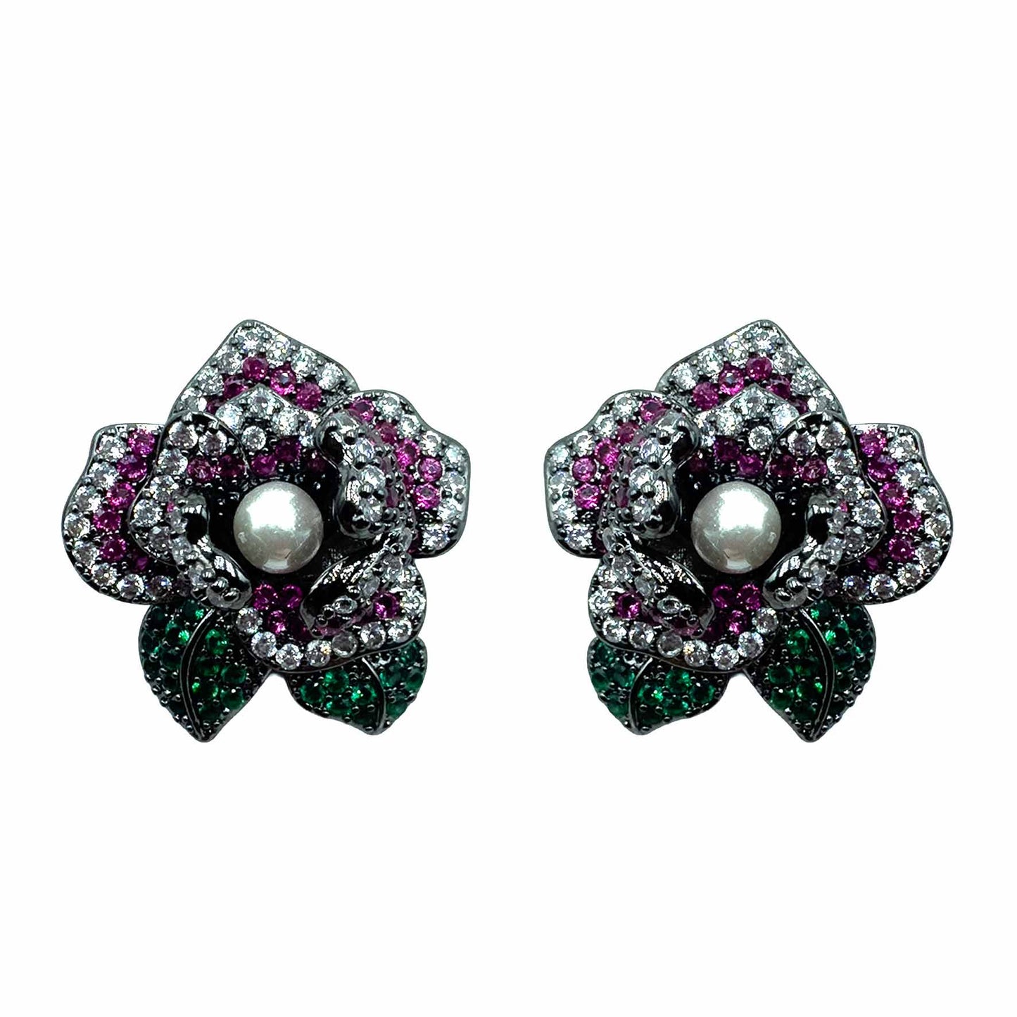 Palestro Milano Orecchini Rosa di Pavè con Perlina