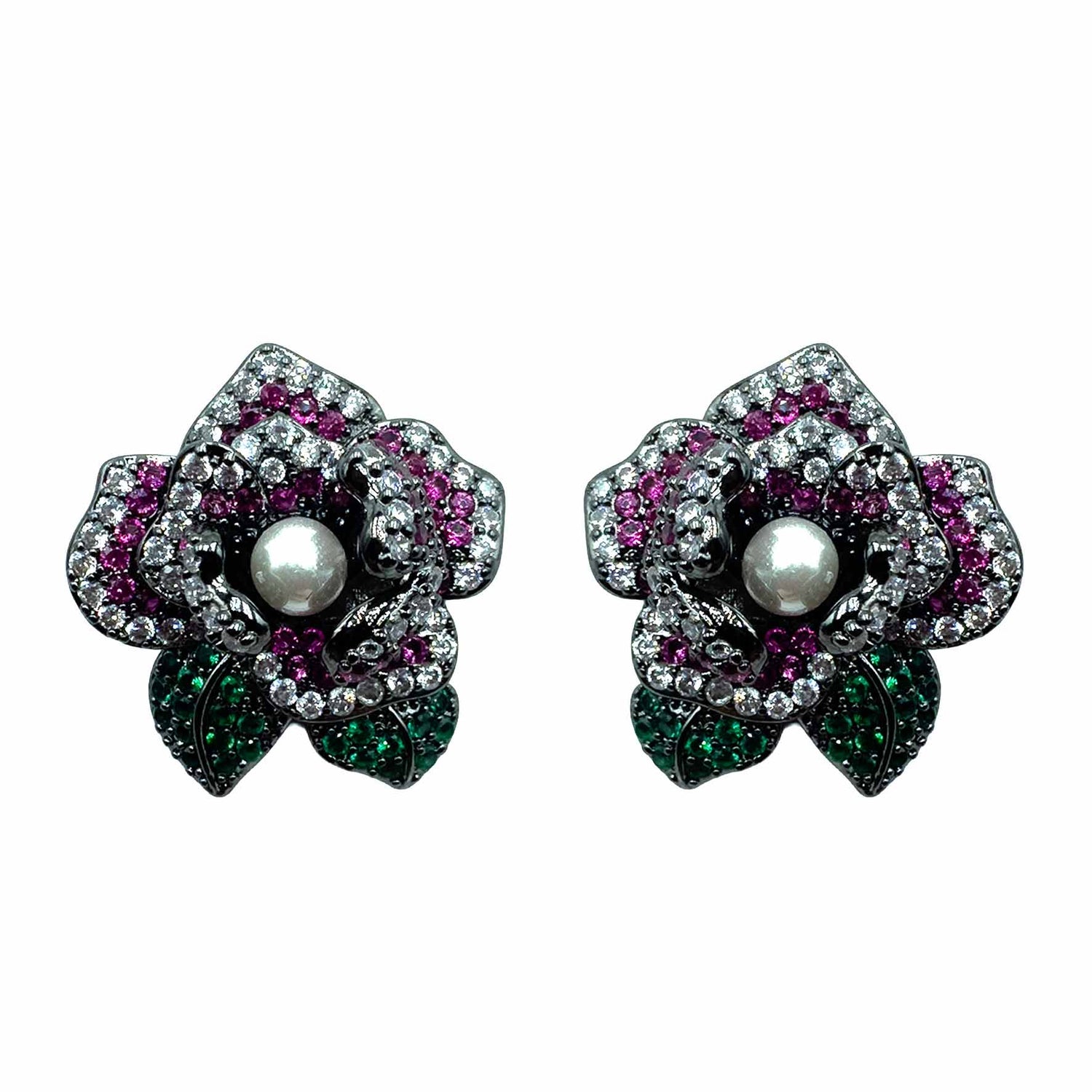 Palestro Milano Orecchini Rosa di Pavè con Perlina