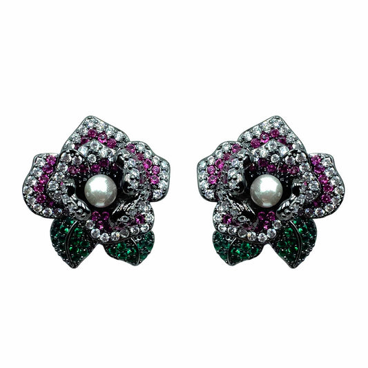 Palestro Milano Orecchini Rosa di Pavè con Perlina