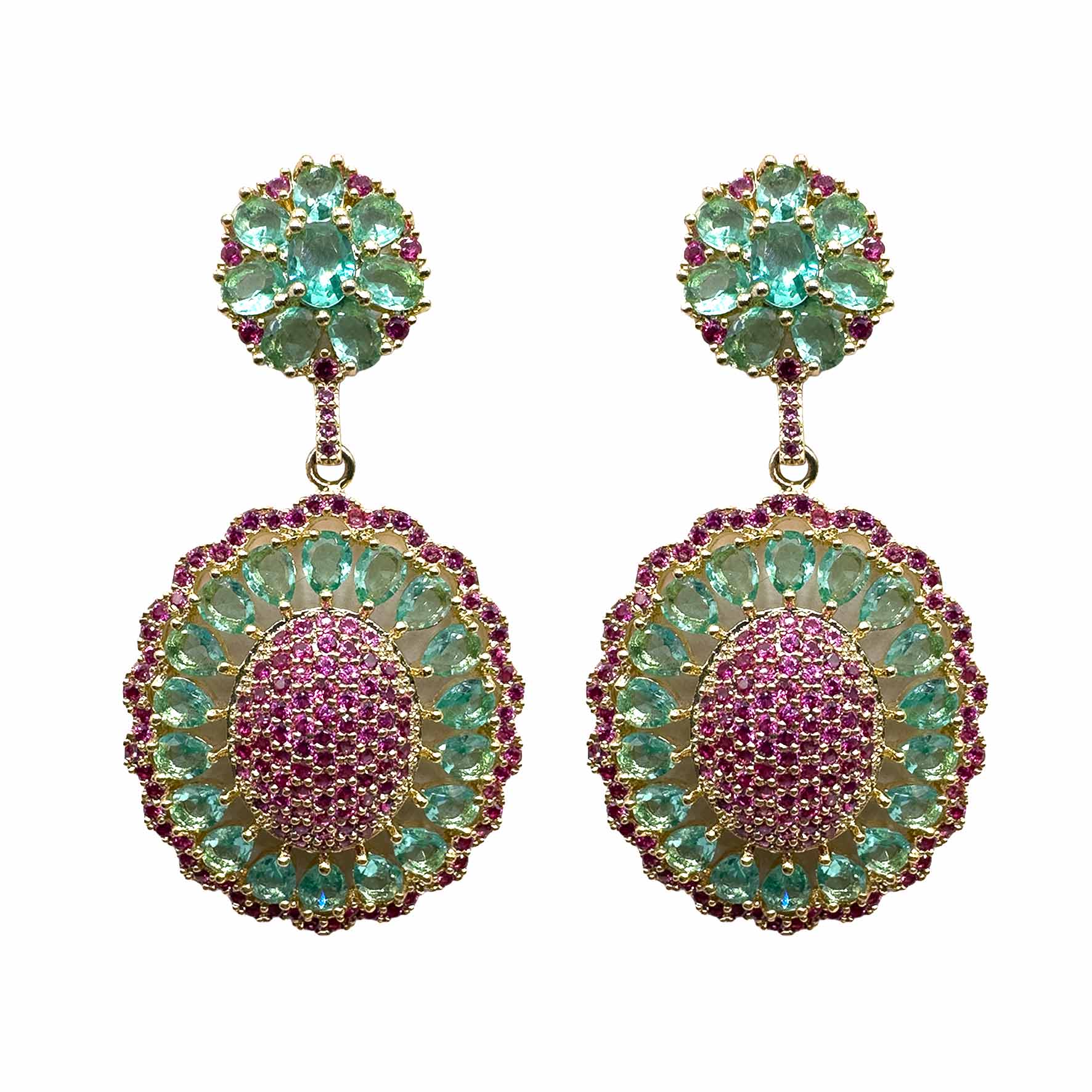 Tondo di pavè turquoise/pink