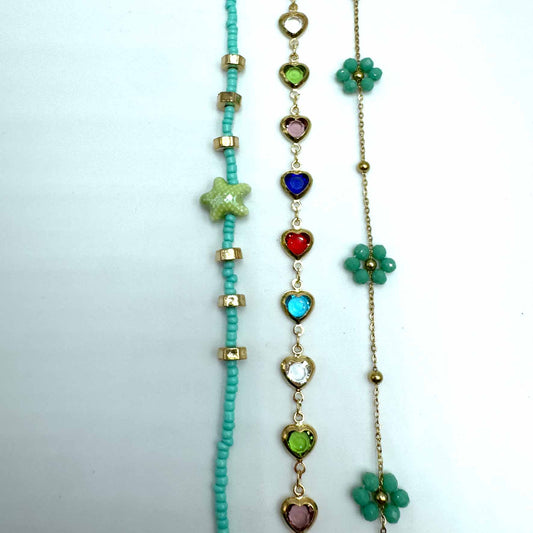 Trio cavigliere cuori in fiore