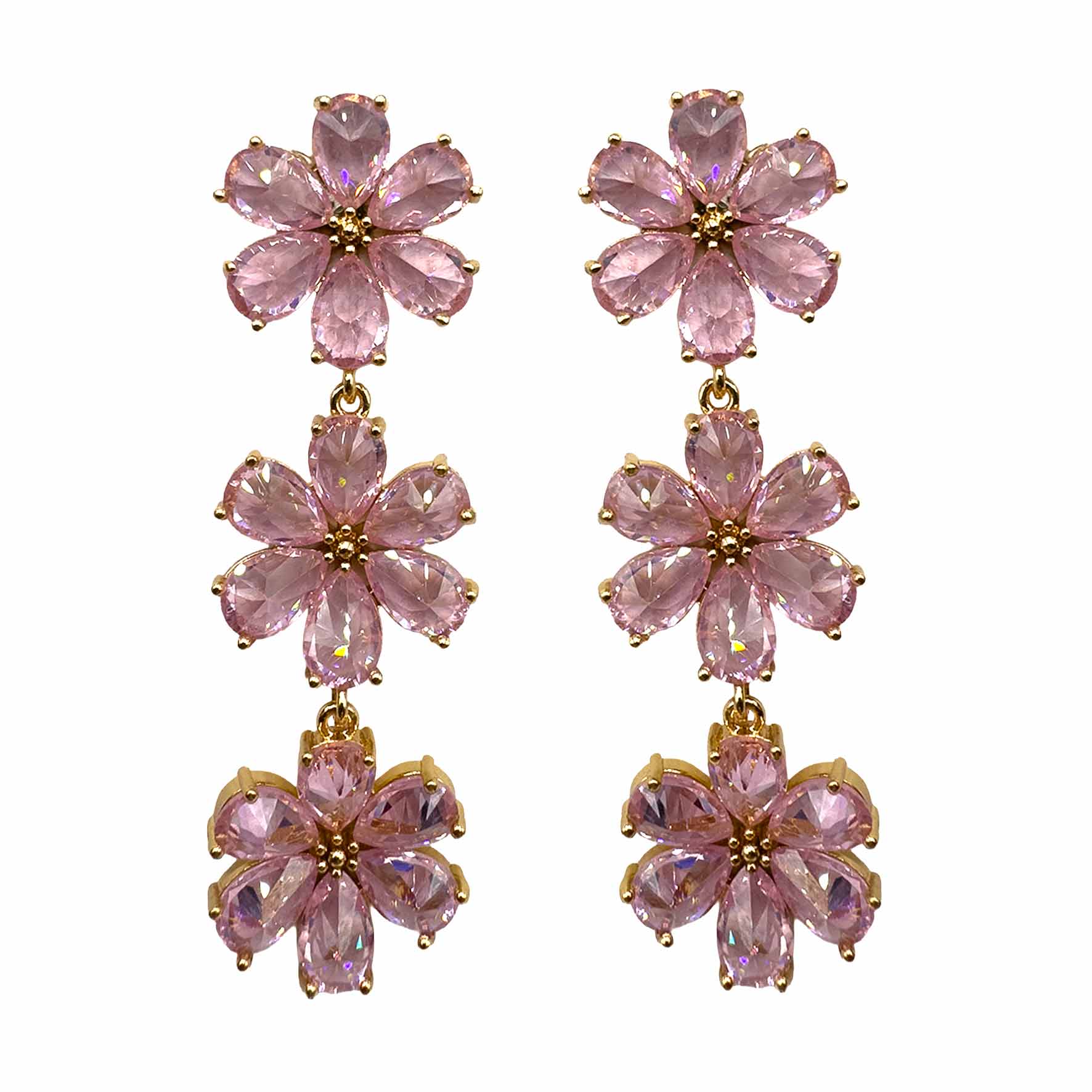 Palestro Milano Orecchini Trio di Margherite Pink Brillanti