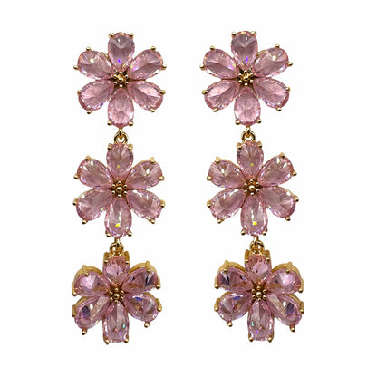 Palestro Milano Orecchini Trio di Margherite Pink Brillanti