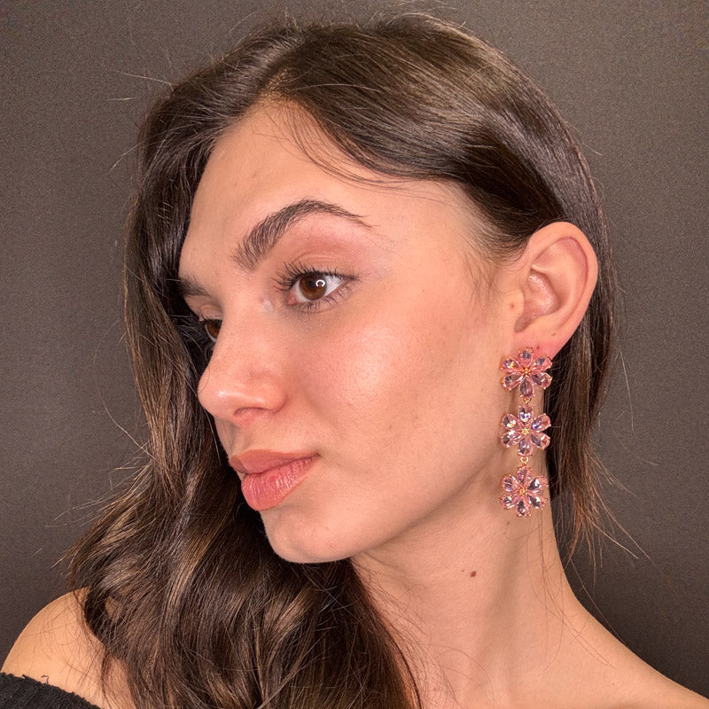 Palestro Milano Orecchini Trio di Margherite Pink Brillanti