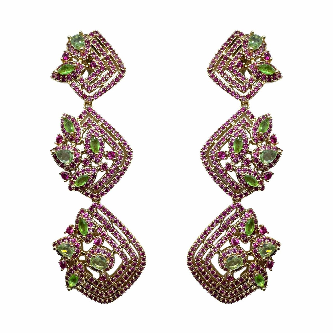 Palestro Milano Orecchini Gold - Fucsia Verde Tripudio Magico di Pavè