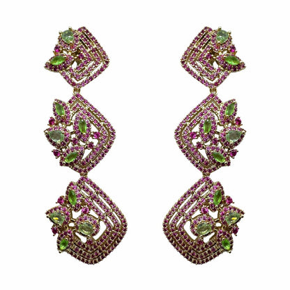 Palestro Milano Orecchini Gold - Fucsia Verde Tripudio Magico di Pavè