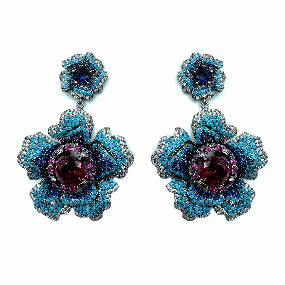 Palestro Milano Orecchini Dark - Rubino Blu Anemone Big di Pavè