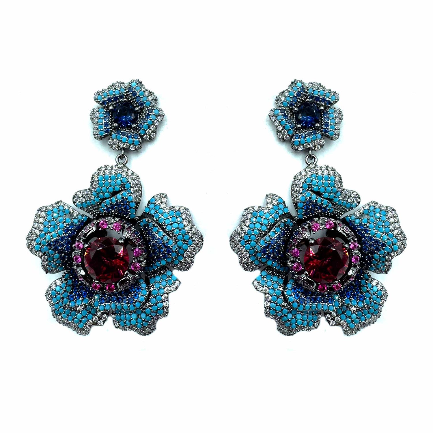 Palestro Milano Orecchini Dark - Rubino Blu Anemone Big di Pavè