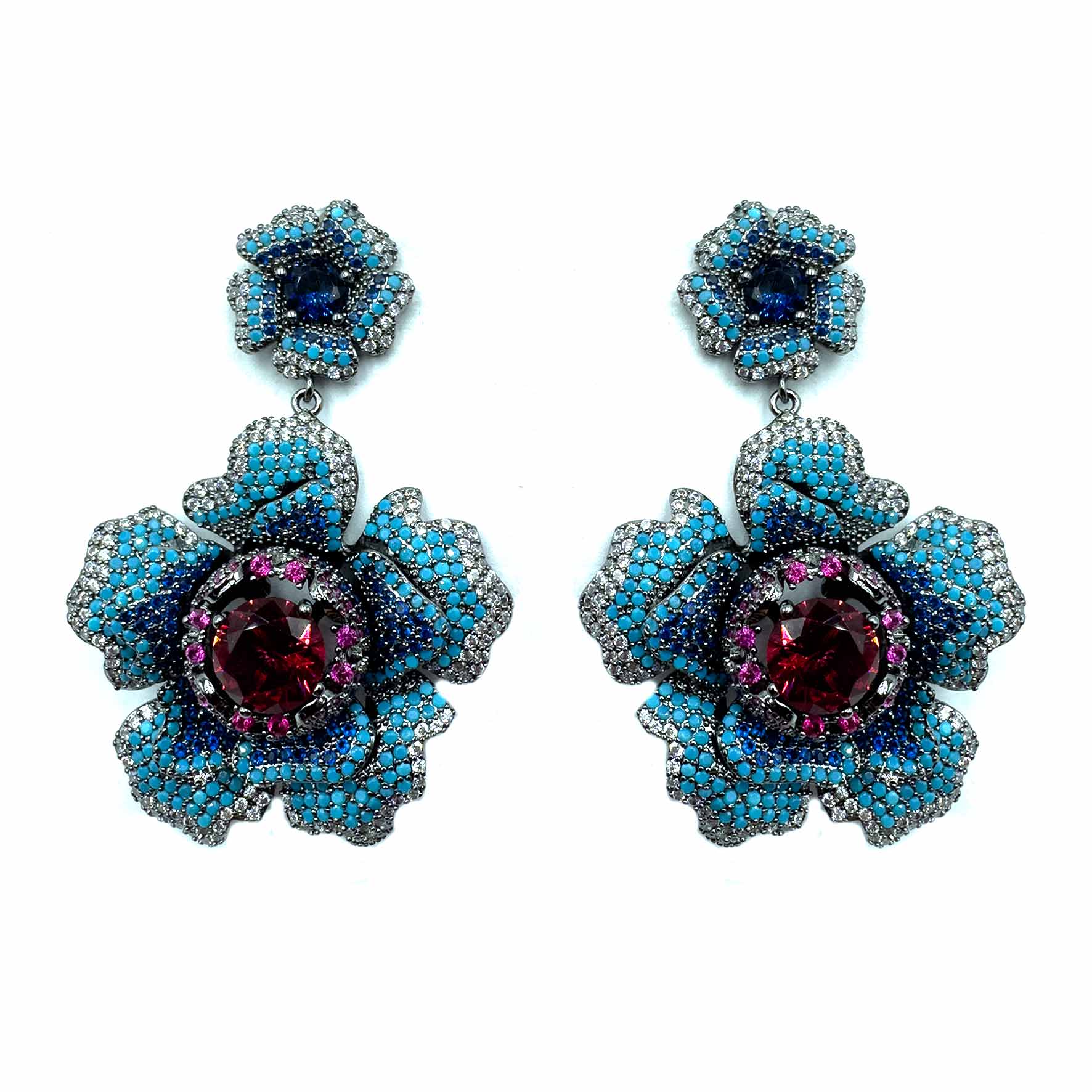 Palestro Milano Orecchini Dark - Rubino Blu Anemone Big di Pavè