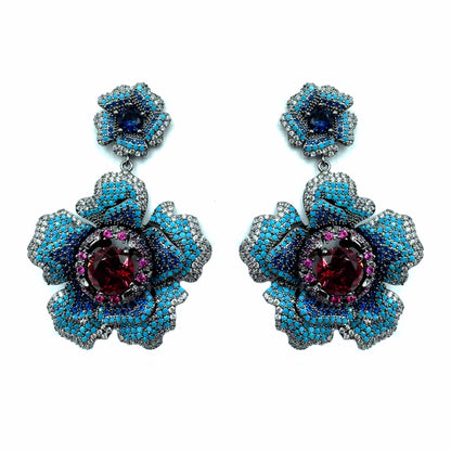 Palestro Milano Orecchini Dark - Rubino Blu Anemone Big di Pavè