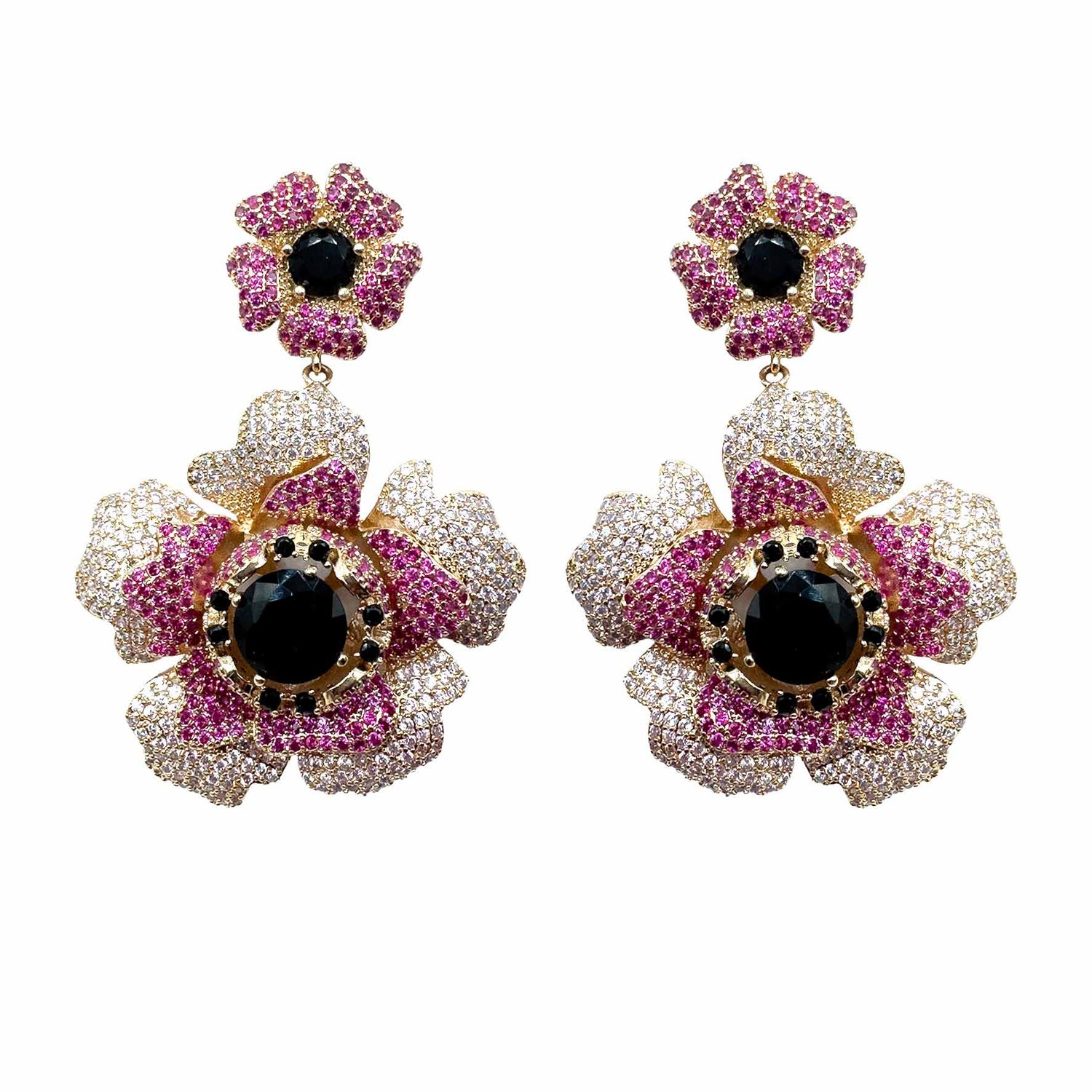 Palestro Milano Orecchini Gold - Black Fucsia Anemone Big di Pavè