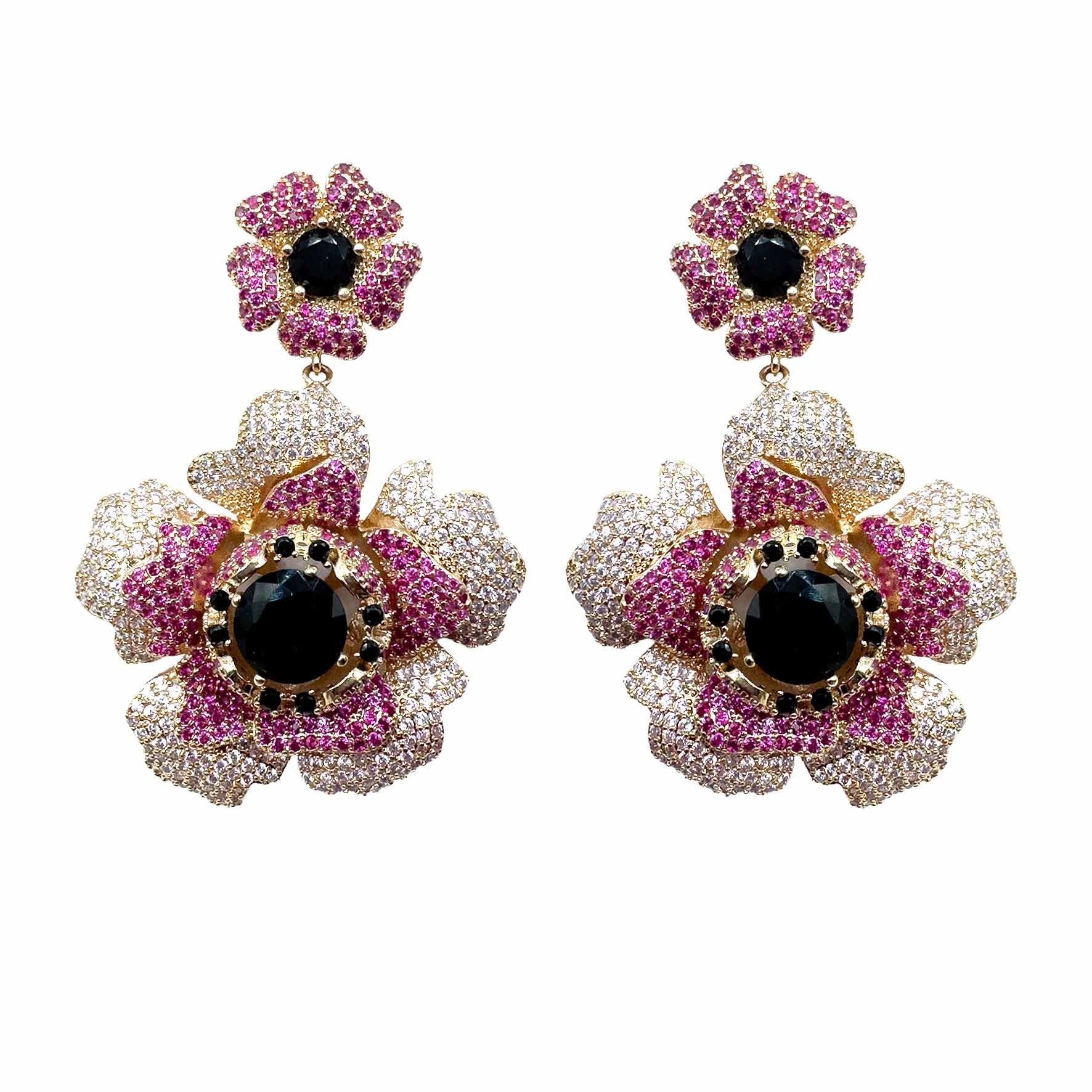 Palestro Milano Orecchini Gold - Black Fucsia Anemone Big di Pavè