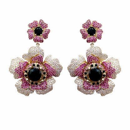 Palestro Milano Orecchini Gold - Black Fucsia Anemone Big di Pavè