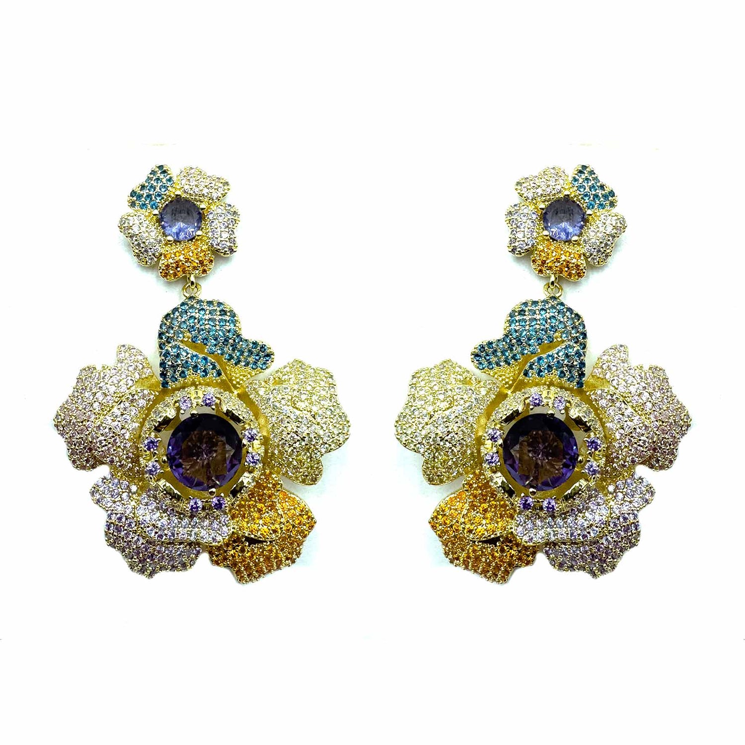 Palestro Milano Orecchini Gold - Multicolor Anemone Big di Pavè