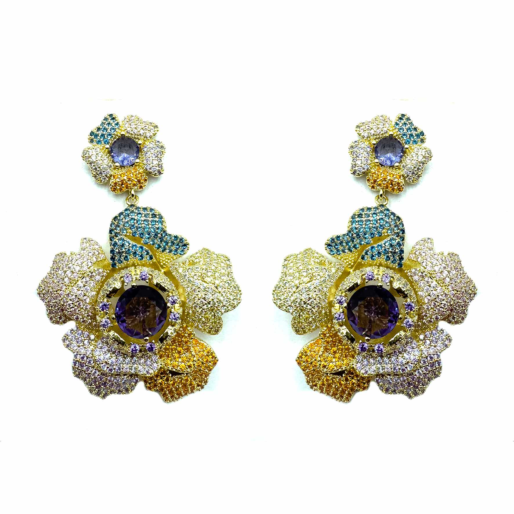 Palestro Milano Orecchini Gold - Multicolor Anemone Big di Pavè