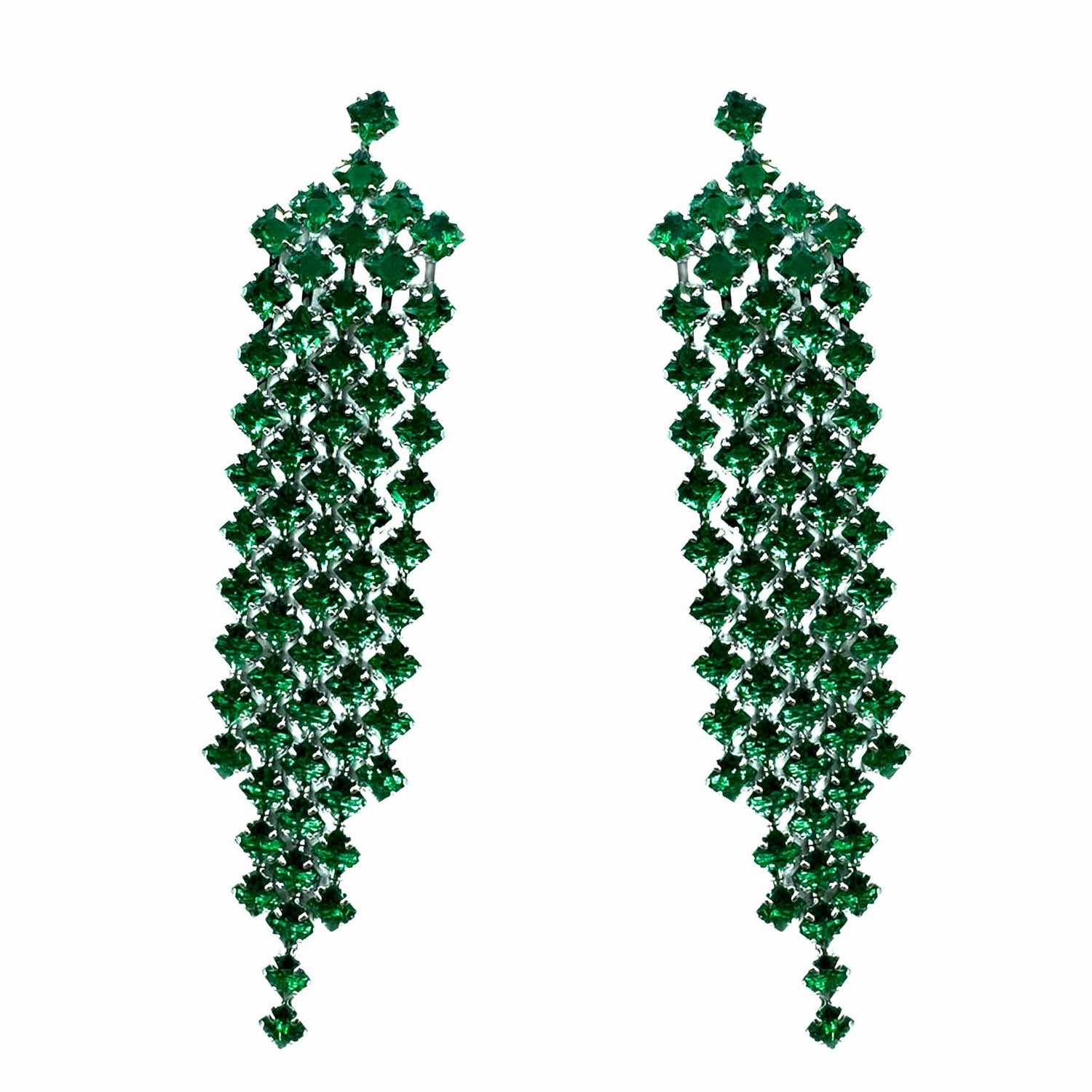 Palestro Milano Orecchini Verde Smerlado Cascata di Cristalli Pendenti