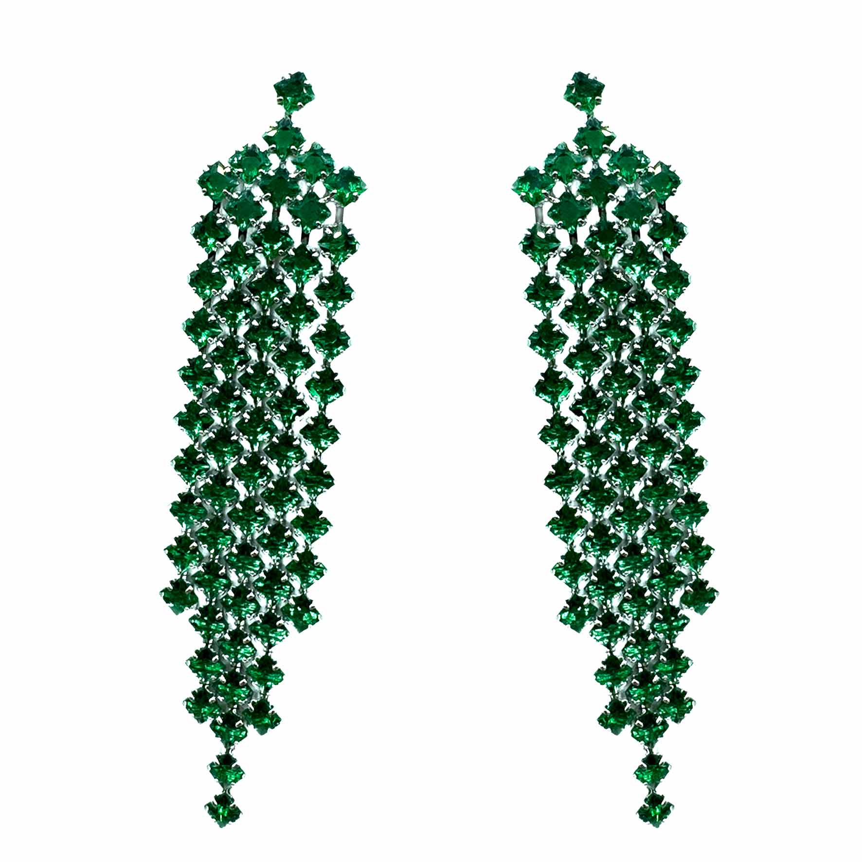 Palestro Milano Orecchini Verde Smerlado Cascata di Cristalli Pendenti