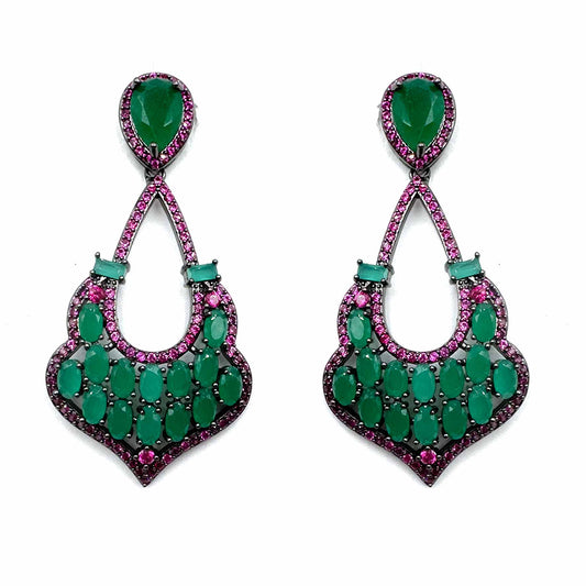 Diadema con goccia smeraldo/fucsia