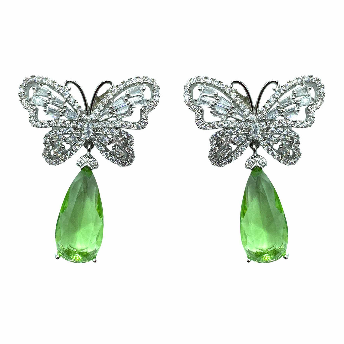 Palestro Milano Orecchini Silver - Goccia Verde Chiaro Farfalla &amp; Goccia