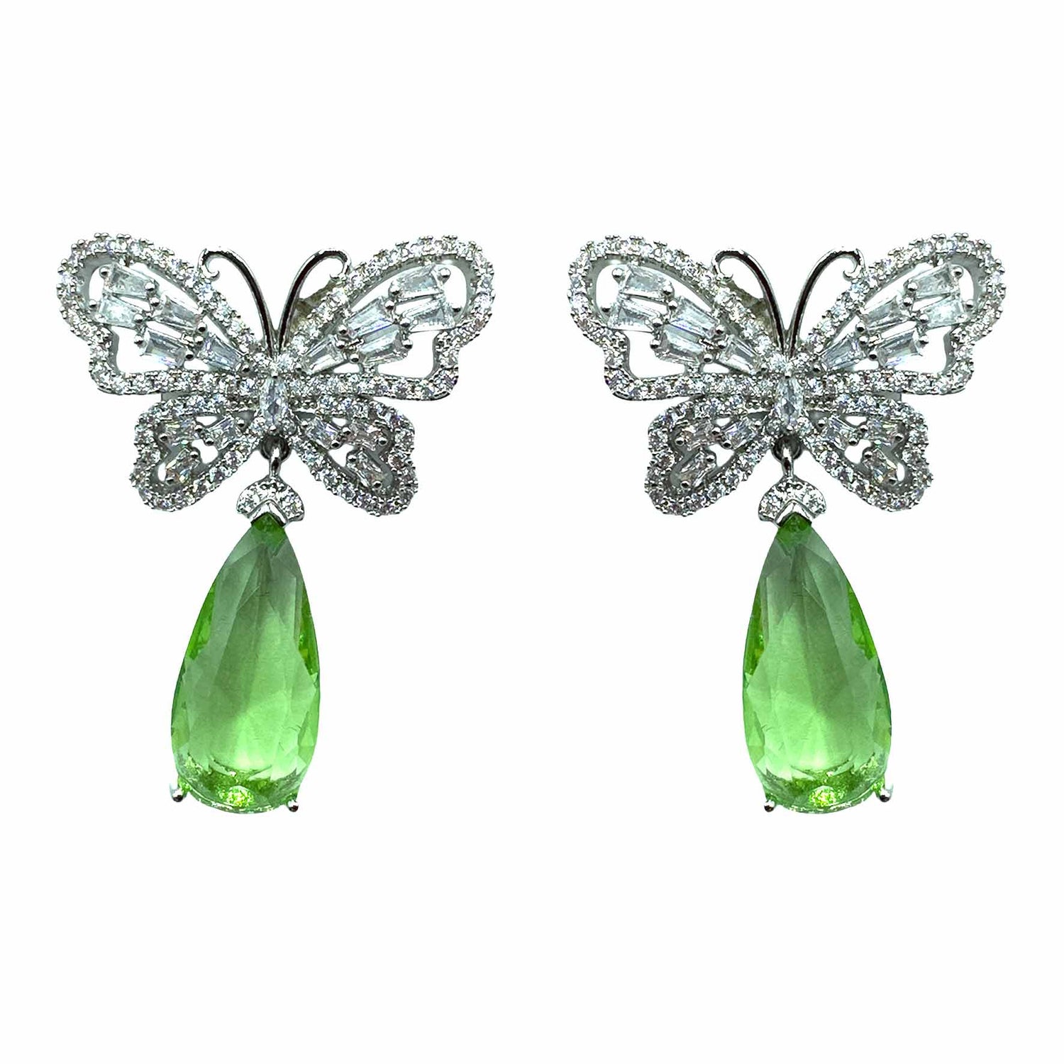 Palestro Milano Orecchini Silver - Goccia Verde Chiaro Farfalla &amp; Goccia