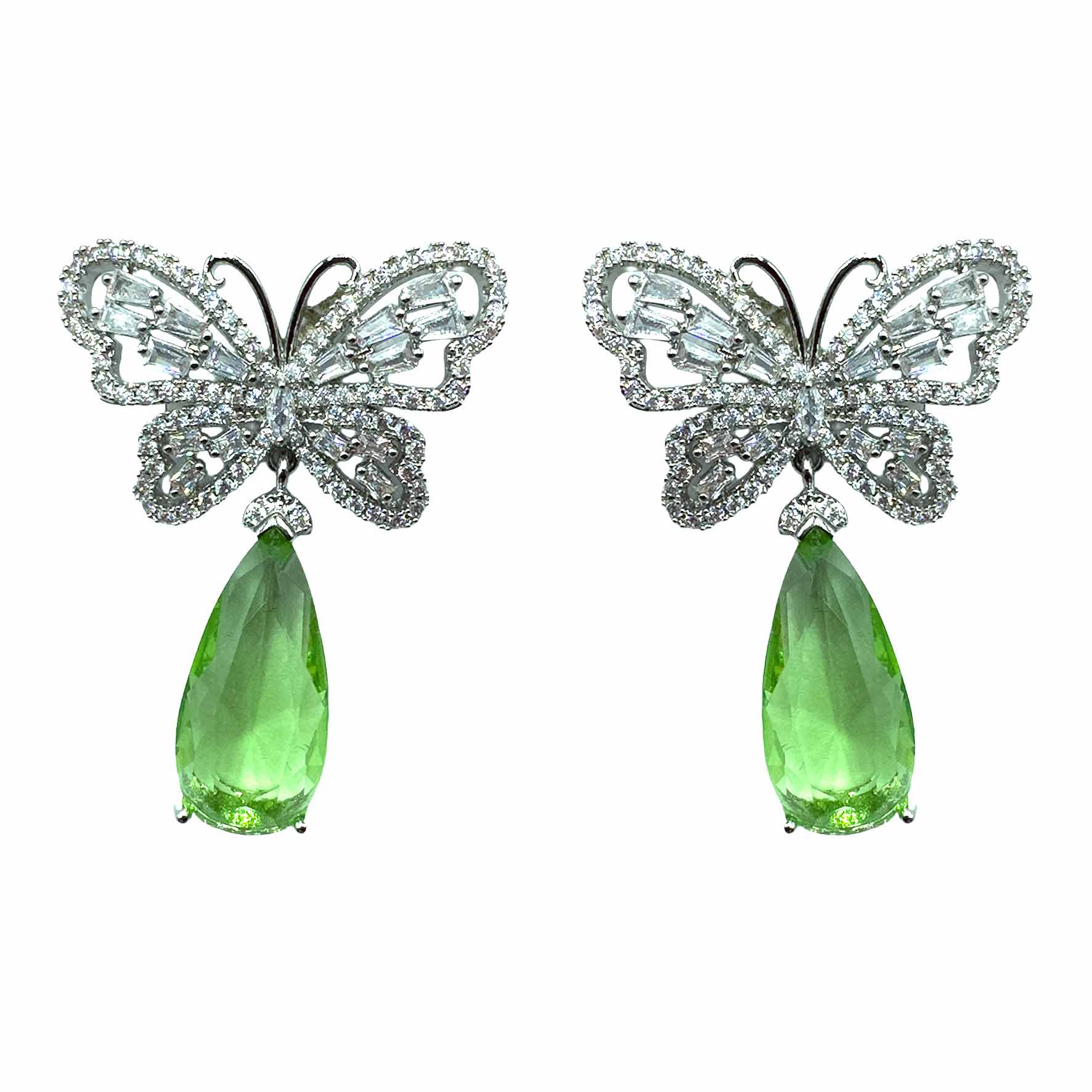 Palestro Milano Orecchini Silver - Goccia Verde Chiaro Farfalla &amp; Goccia