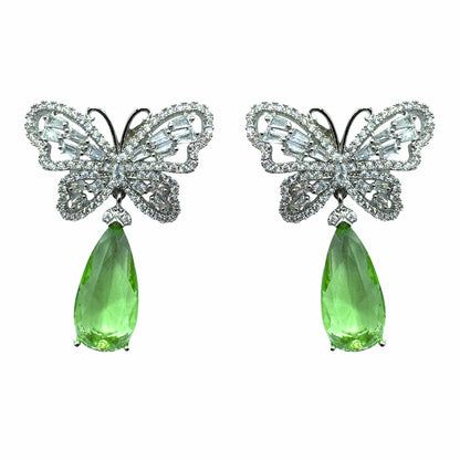 Palestro Milano Orecchini Silver - Goccia Verde Chiaro Farfalla &amp; Goccia