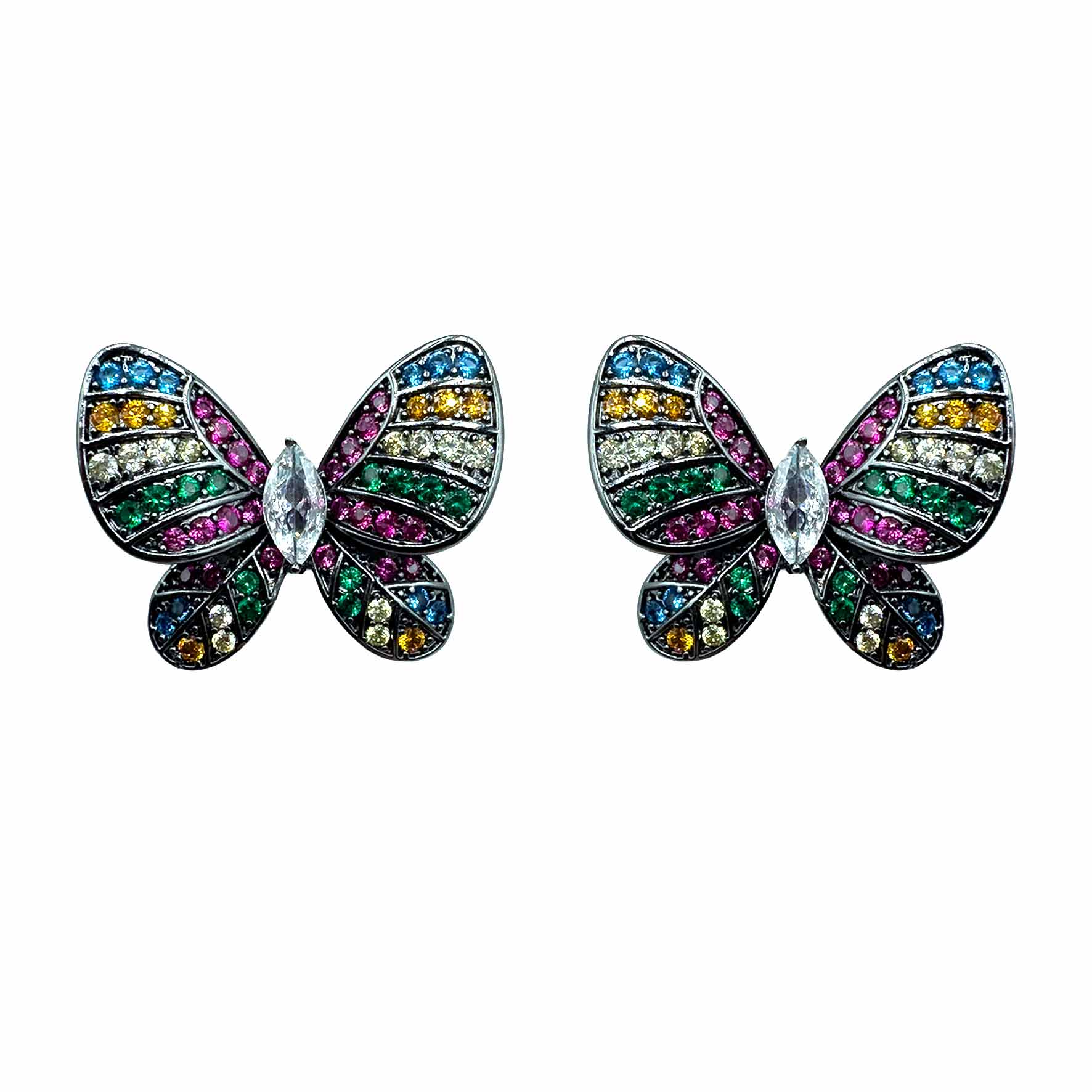 Palestro Milano Orecchini Dark - Multicolor Gemma Silver Farfalla &amp; Gemma