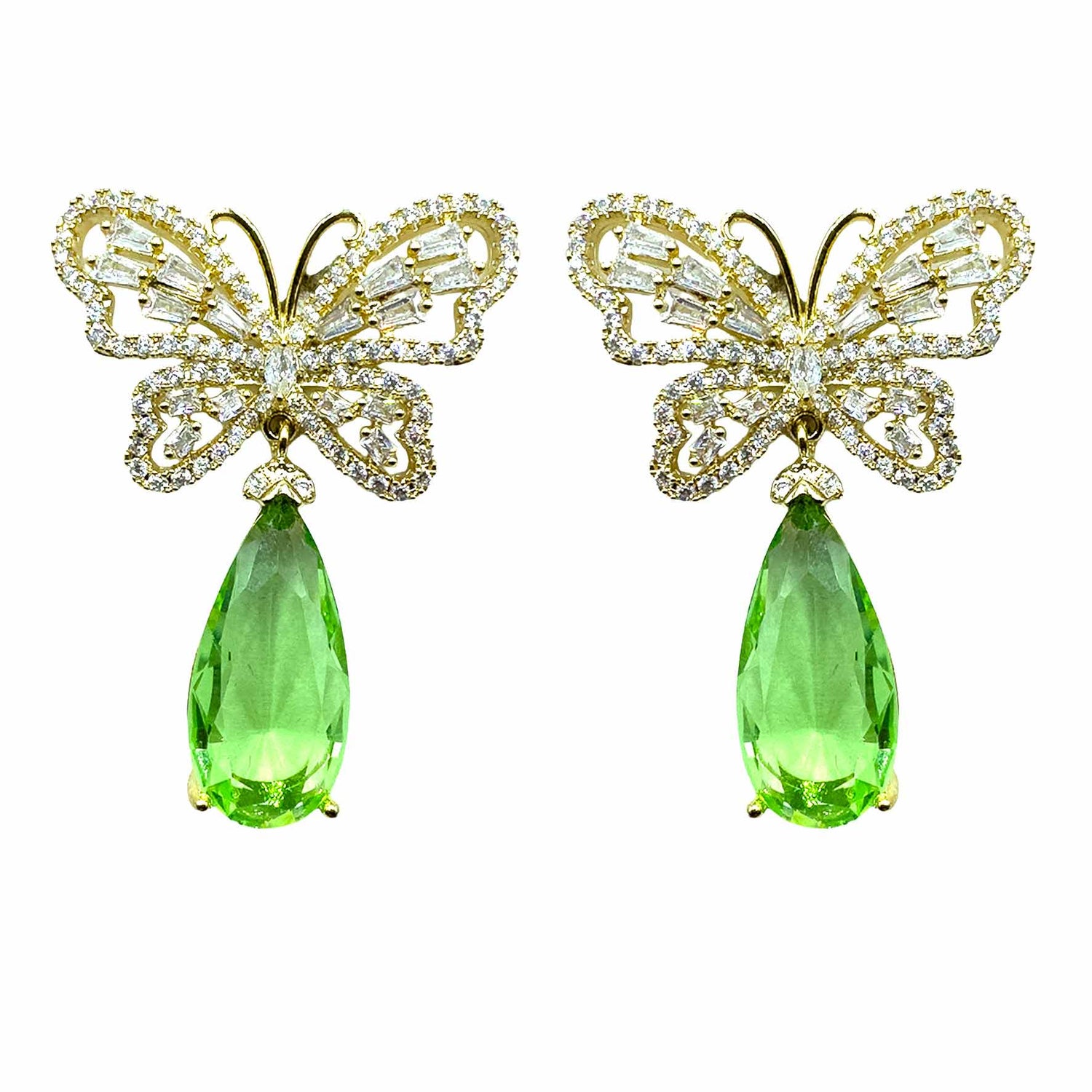 Palestro Milano Orecchini Gold - Goccia Verde Chiaro Farfalla &amp; Goccia