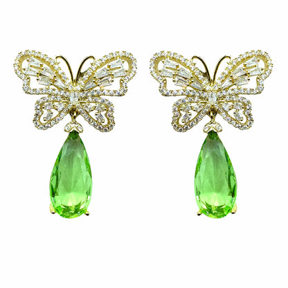 Palestro Milano Orecchini Gold - Goccia Verde Chiaro Farfalla &amp; Goccia