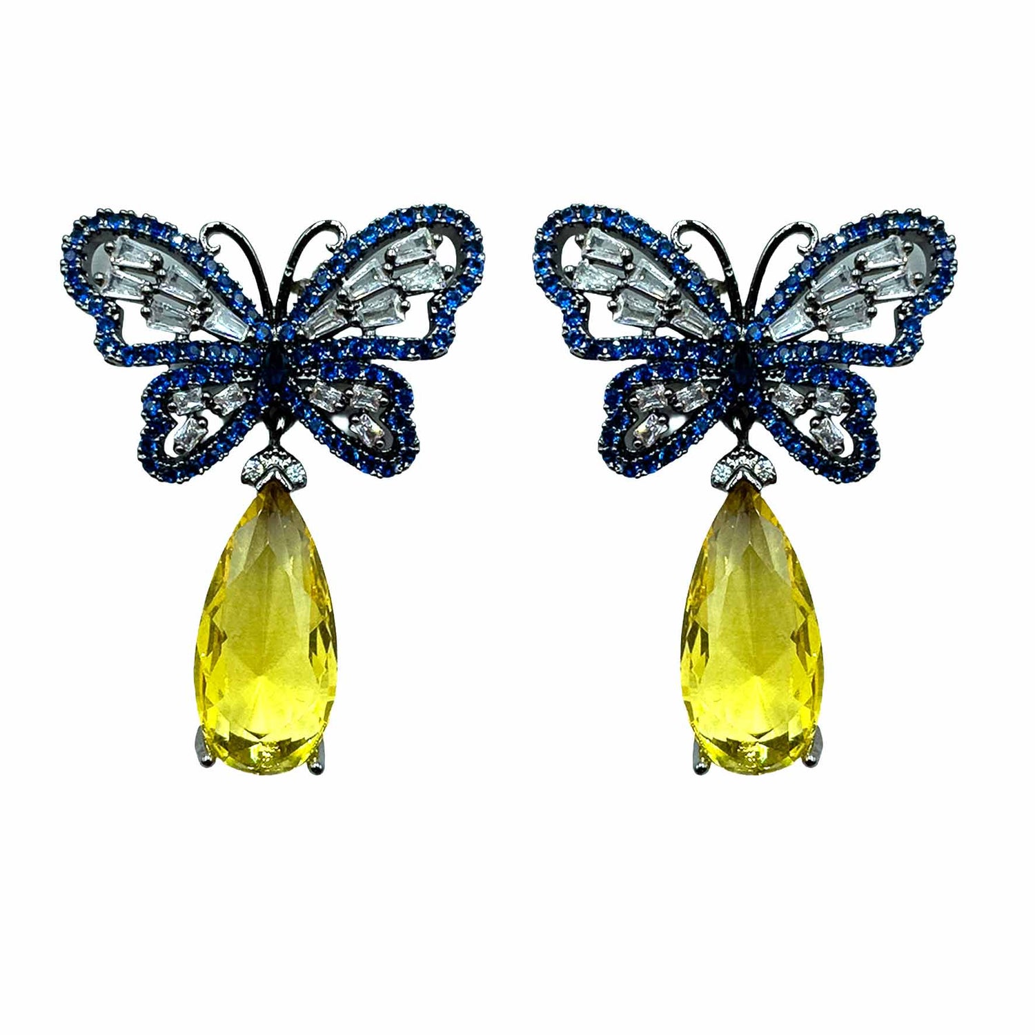 Palestro Milano Orecchini Dark - Blu Goccia Gialla Farfalla &amp; Goccia