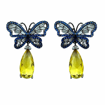 Palestro Milano Orecchini Dark - Blu Goccia Gialla Farfalla &amp; Goccia