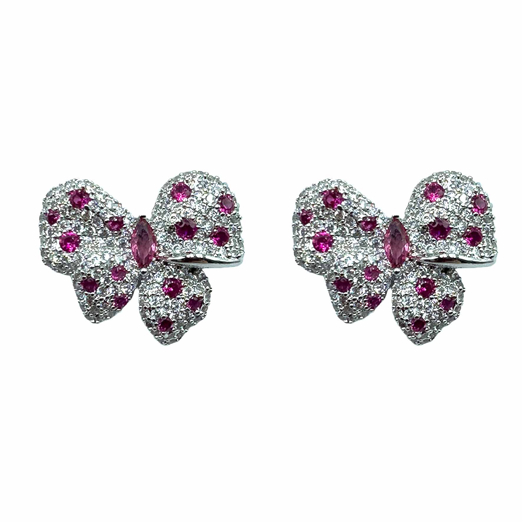 Palestro Milano Orecchini Silver - Fucsia Fiocchettini di Pavè