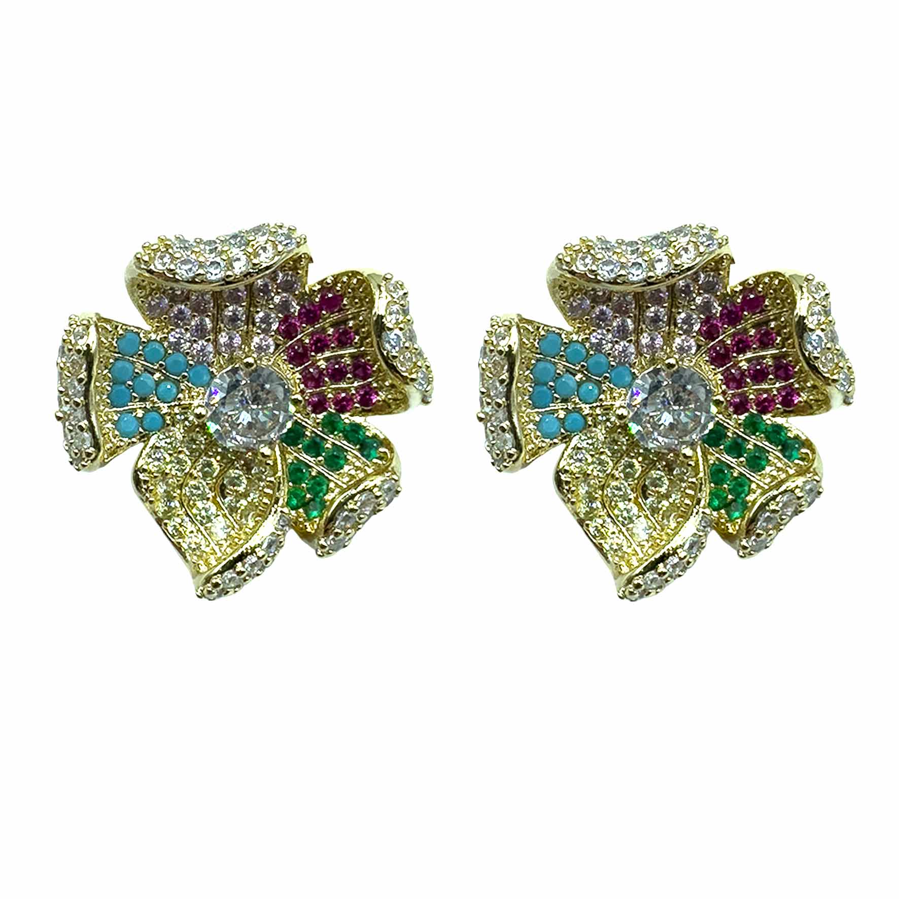 Palestro Milano Orecchini Gold - Multicolor Fiore Arricciato di Pavè
