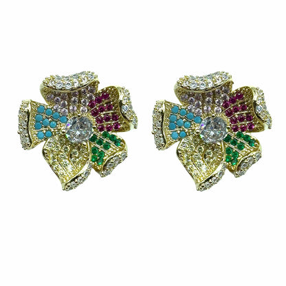 Palestro Milano Orecchini Gold - Multicolor Fiore Arricciato di Pavè