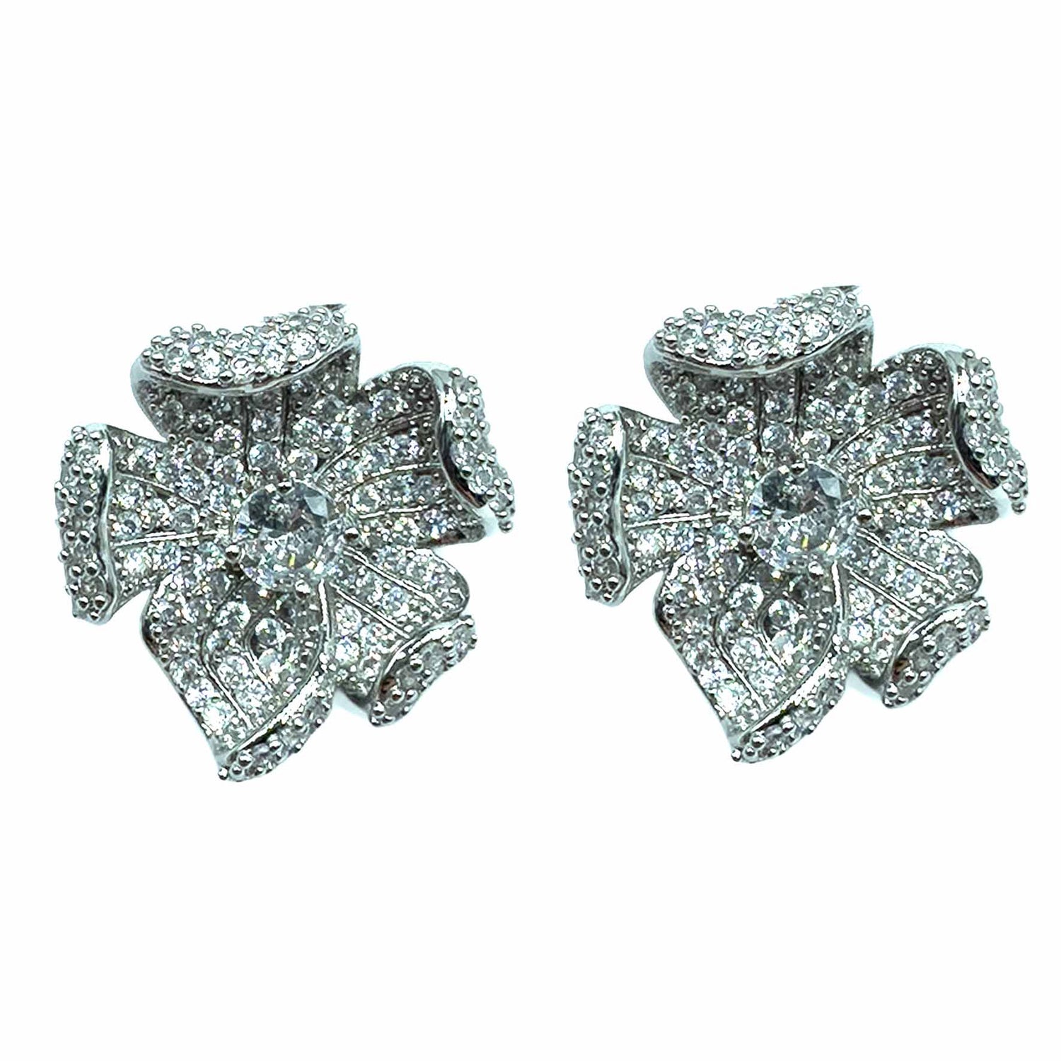 Palestro Milano Orecchini Total Silver Fiore Arricciato di Pavè